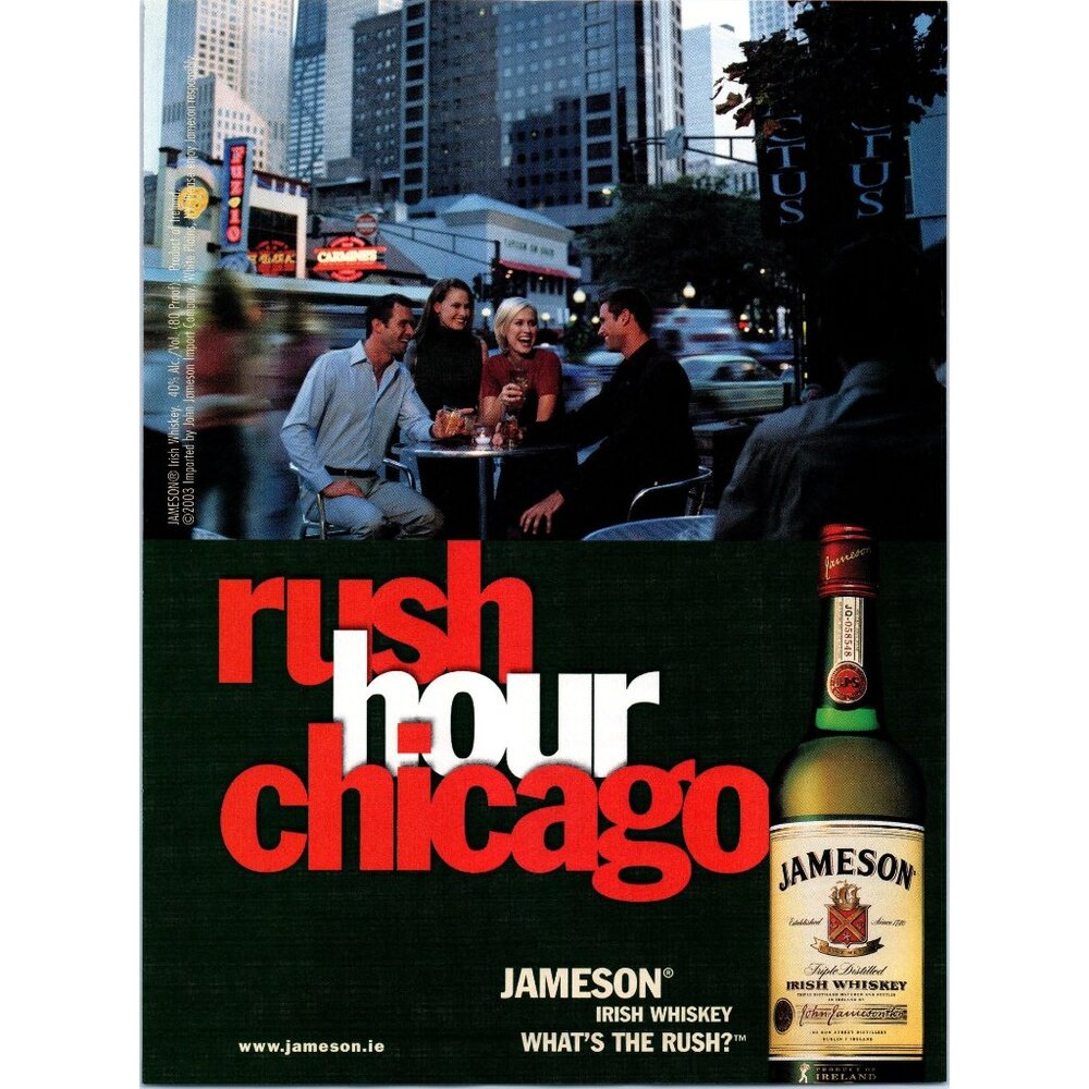 2003 Jameson Irish Whiskey Vintage Print Ad Rush Hour Downtown Chicago Wall Art